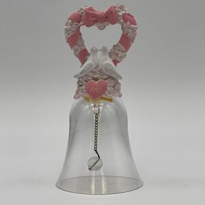 1992 Vintage Avon collectible crystal bell featuring hearts flowers doves